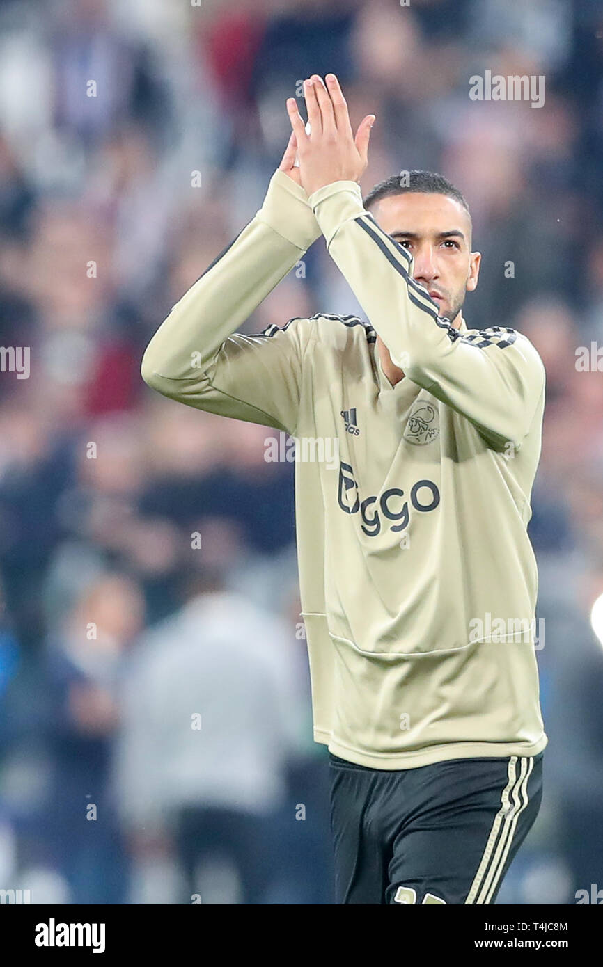 Il 16 aprile 2019 Torino, Italia partite di Champions League 2018-2019: Juventus v Ajax Hakim Ziyech di Ajax Foto Stock