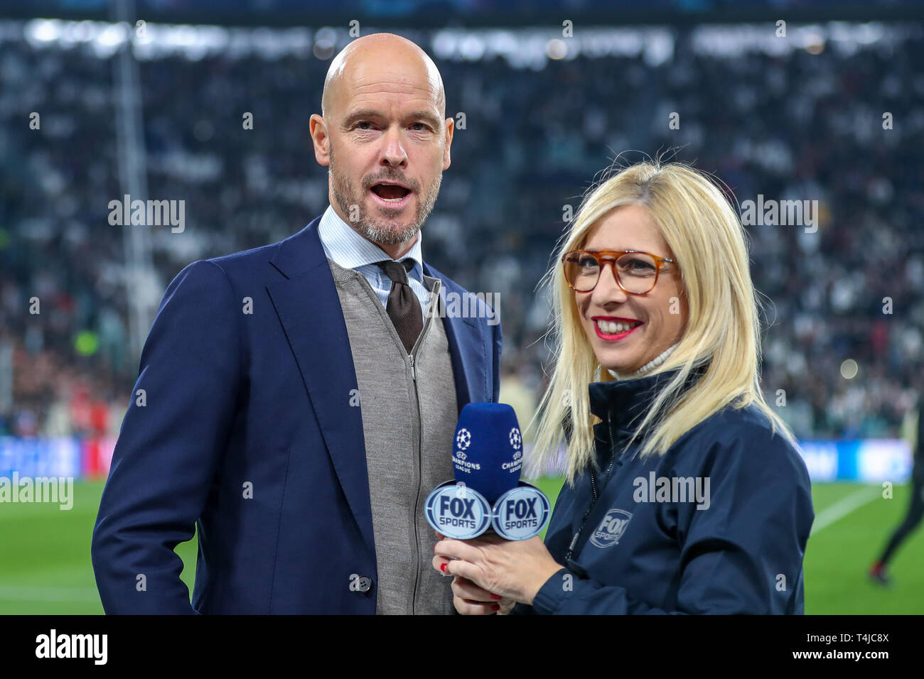 Il 16 aprile 2019 Torino, Italia partite di Champions League 2018-2019: Juventus v Ajax trainer/coach Erik dieci Hag di Ajax Foto Stock