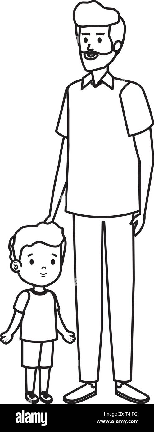 Giovane padre con figlio caratteri Illustrazione Vettoriale