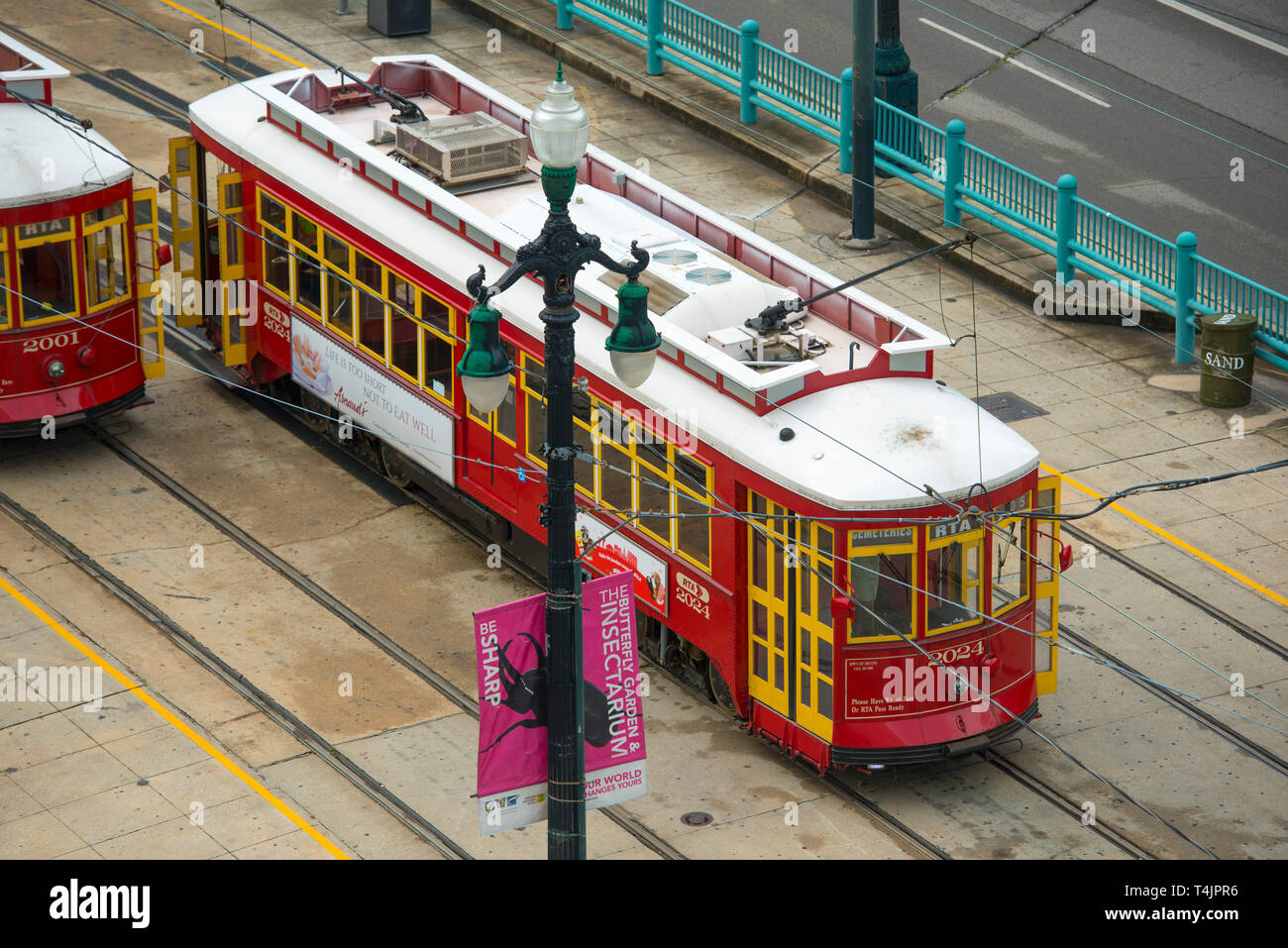 RTA Streetcar Canal percorso di linea 47 o il percorso 48 sul Canal Street nel centro di New Orleans, in Louisiana, Stati Uniti d'America. Foto Stock