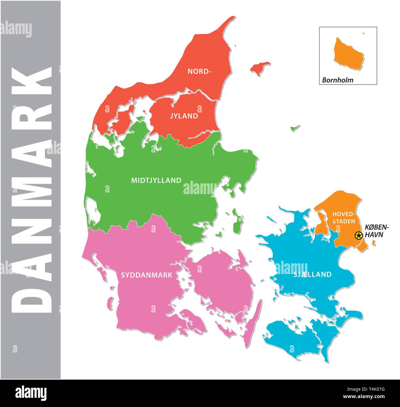Colorato la Danimarca politica e amministrativa di mappa Illustrazione Vettoriale