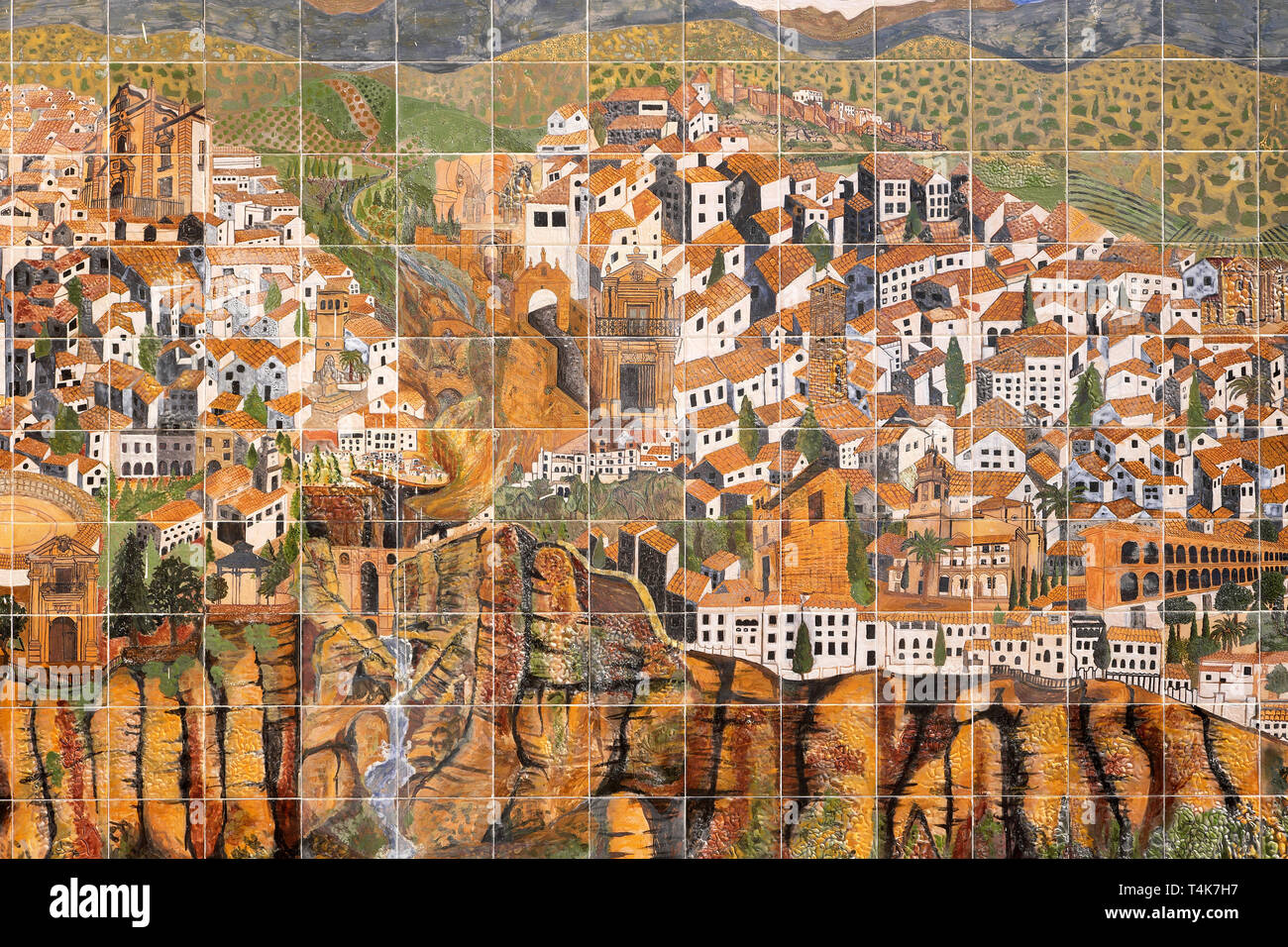 Ronda, Andalusia, Spagna - 16 Marzo 2019 : Piastrellatura murale mappa grafica di Ronda citta vecchia Foto Stock