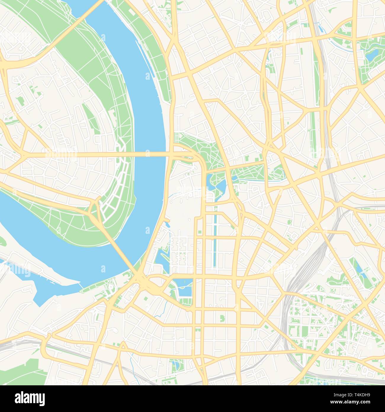 Mappa stampabile di Dusseldorf, Germania con strade principali e secondarie e ferrovie più grandi. Questa mappa è stato accuratamente progettato per il routing e l'immissione individ Illustrazione Vettoriale