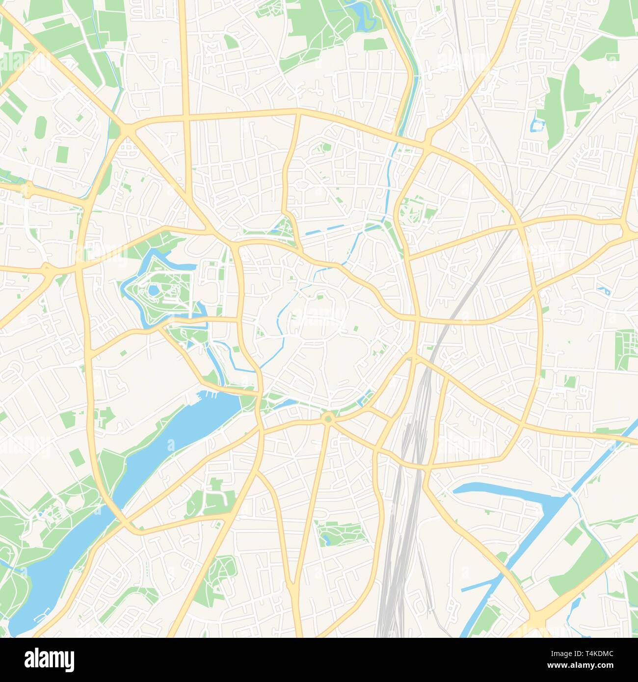 Mappa stampabile di Münster, Germania con strade principali e secondarie e ferrovie più grandi. Questa mappa è stato accuratamente progettato per routing e mettendo i singoli Illustrazione Vettoriale