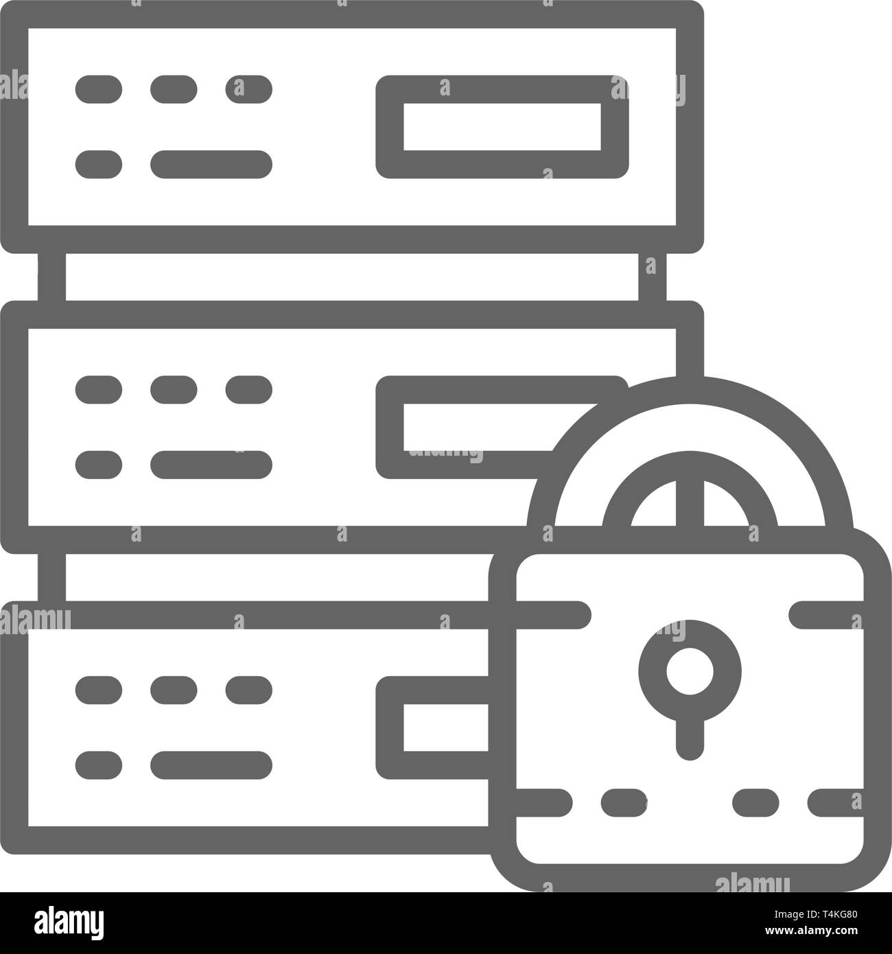 Server sicuro e protetto del centro dati, web hosting, cloud computing icona linea. Illustrazione Vettoriale
