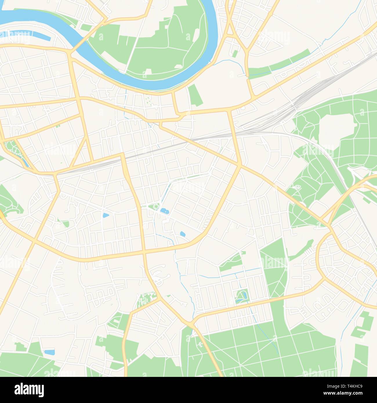 Mappa stampabile di Offenbach am Main, Germania con strade principali e secondarie e ferrovie più grandi. Questa mappa è stato accuratamente progettato per routing e immissione Illustrazione Vettoriale