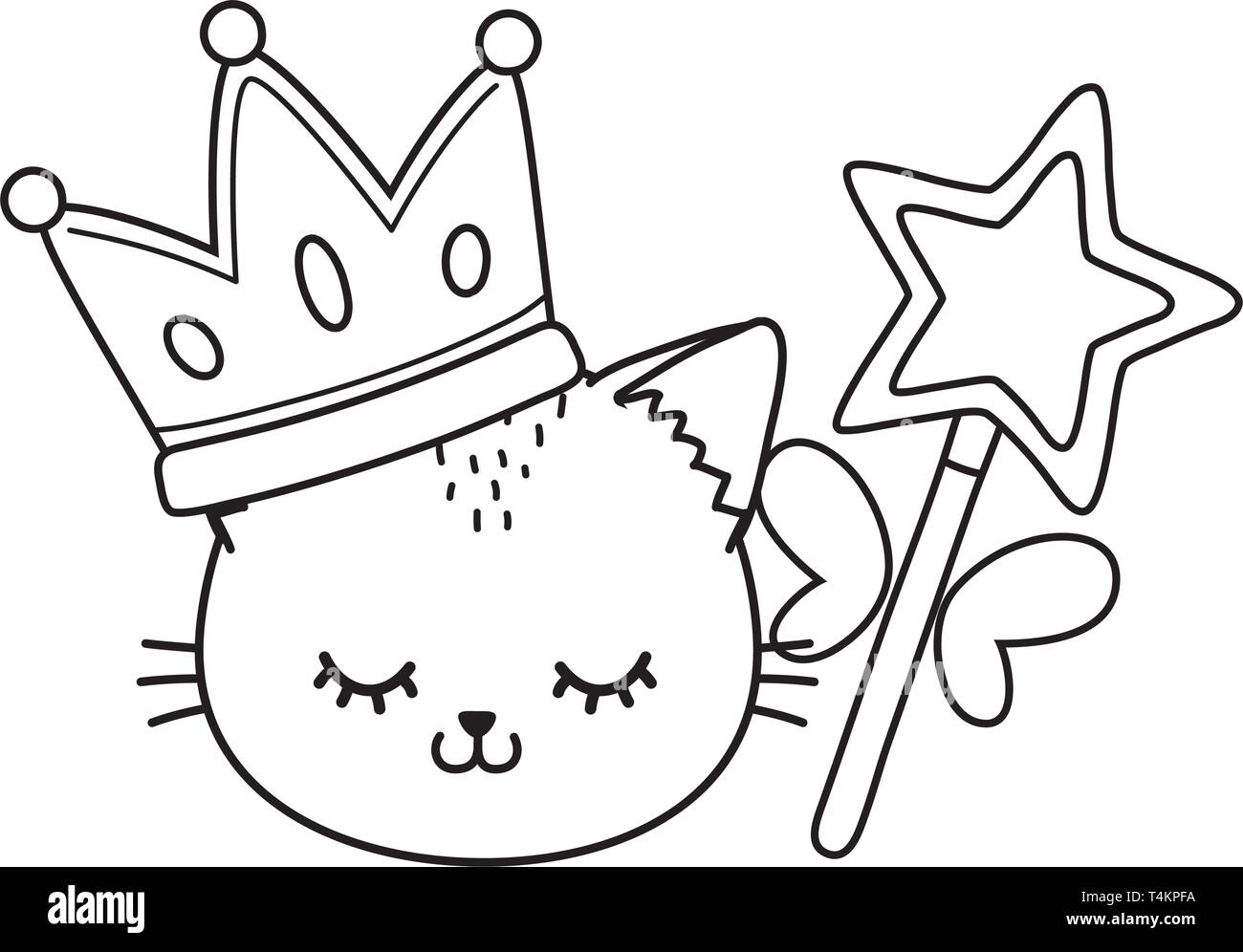 Gatto con corona e Bacchetta magica icona cartoon in bianco e nero  illustrazione vettoriale graphic design Immagine e Vettoriale - Alamy