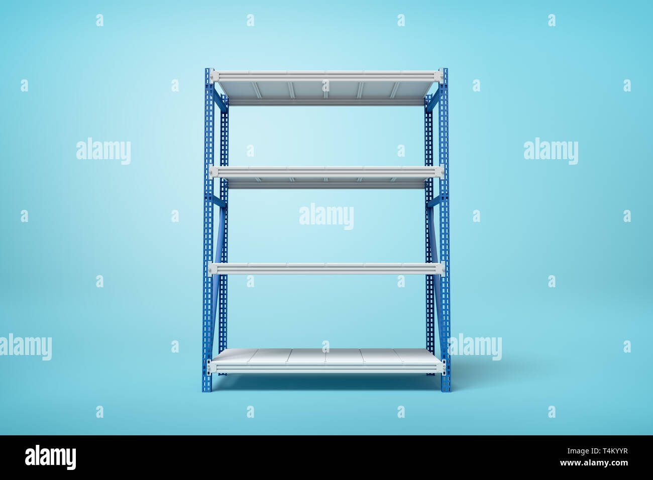 3D rendering di blu argento rack in metallo su sfondo blu Foto Stock