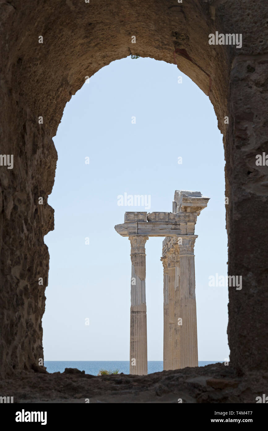 Resti del Tempio di Apollo, laterale, Provincia di Antalya, Turchia Foto Stock