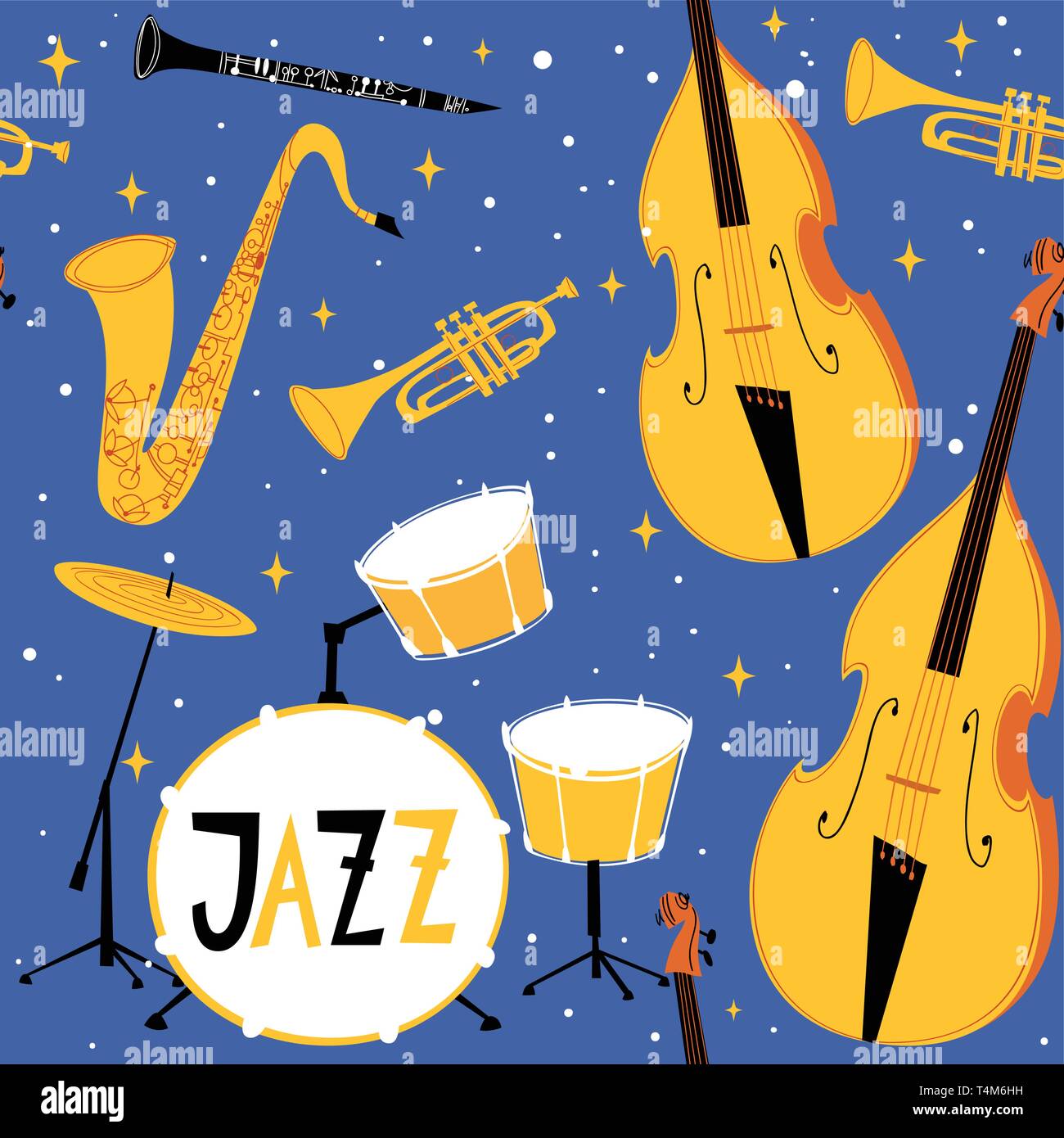 Vector jazz seamless pattern in appartamento in stile vintage Illustrazione Vettoriale