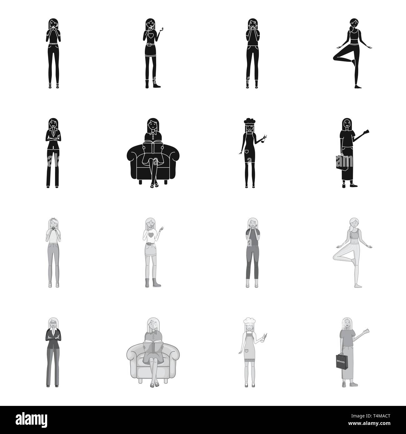 Illustrazione Vettoriale di postura e icona dell'umore. Raccolta di postura e stock femmina illustrazione vettoriale. Illustrazione Vettoriale