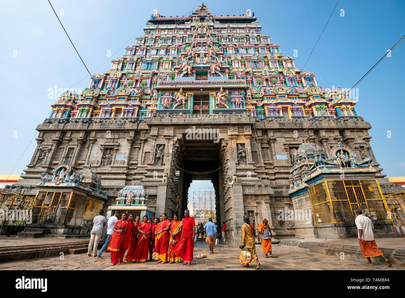 Vista orizzontale della gopuram a Thillai Nataraja tempio di Chidambaram, India. Foto Stock