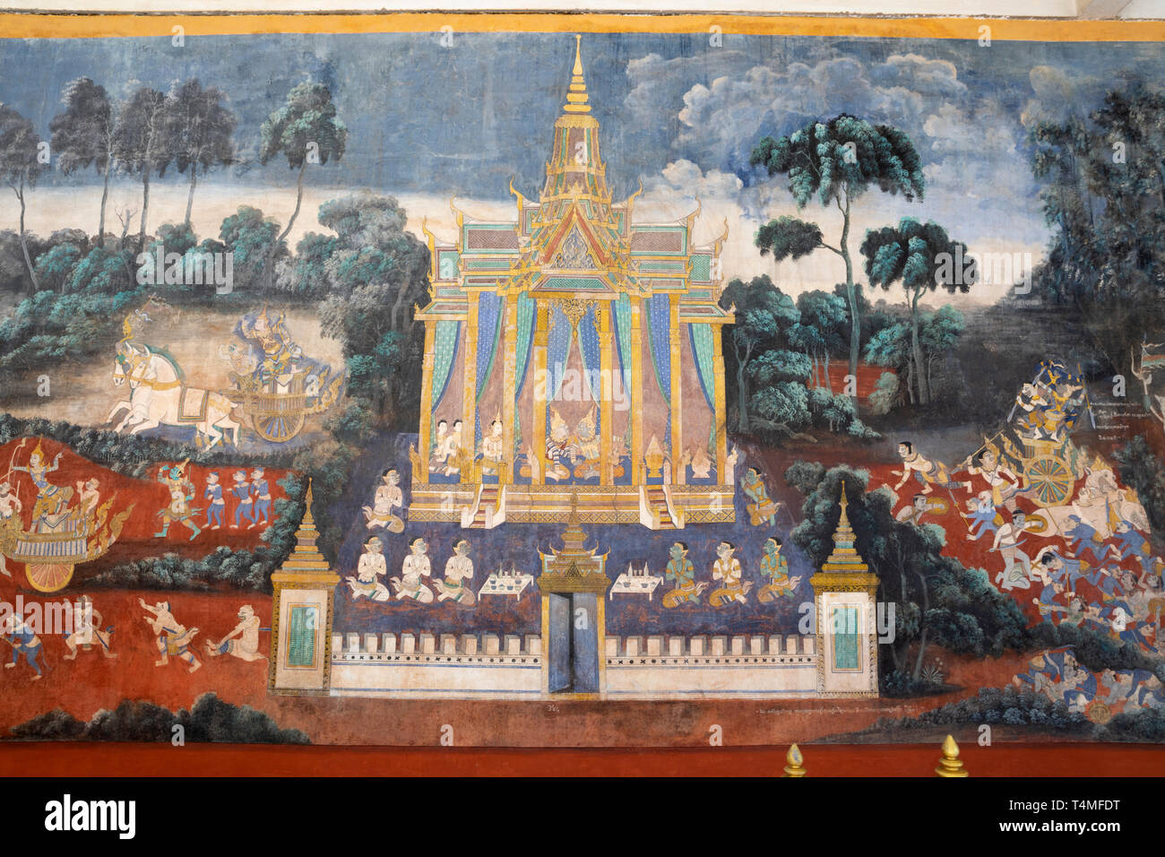 Dettaglio del Ramayana murale nel Pagoda d'argento complesso presso il Palazzo Reale di composto, Phnom Penh, Cambogia, Asia sud-orientale, Asia Foto Stock