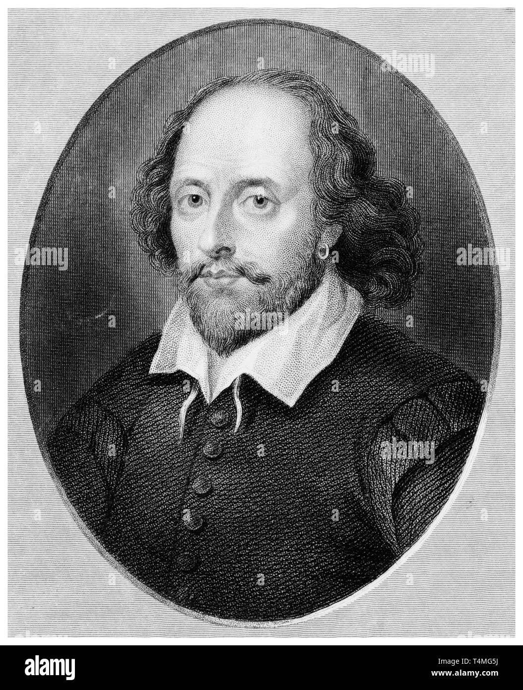 William Shakespeare (1564-1616), ritratto incisione, Benjamin Holl, xix secolo dopo Arnold Houbraken Foto Stock