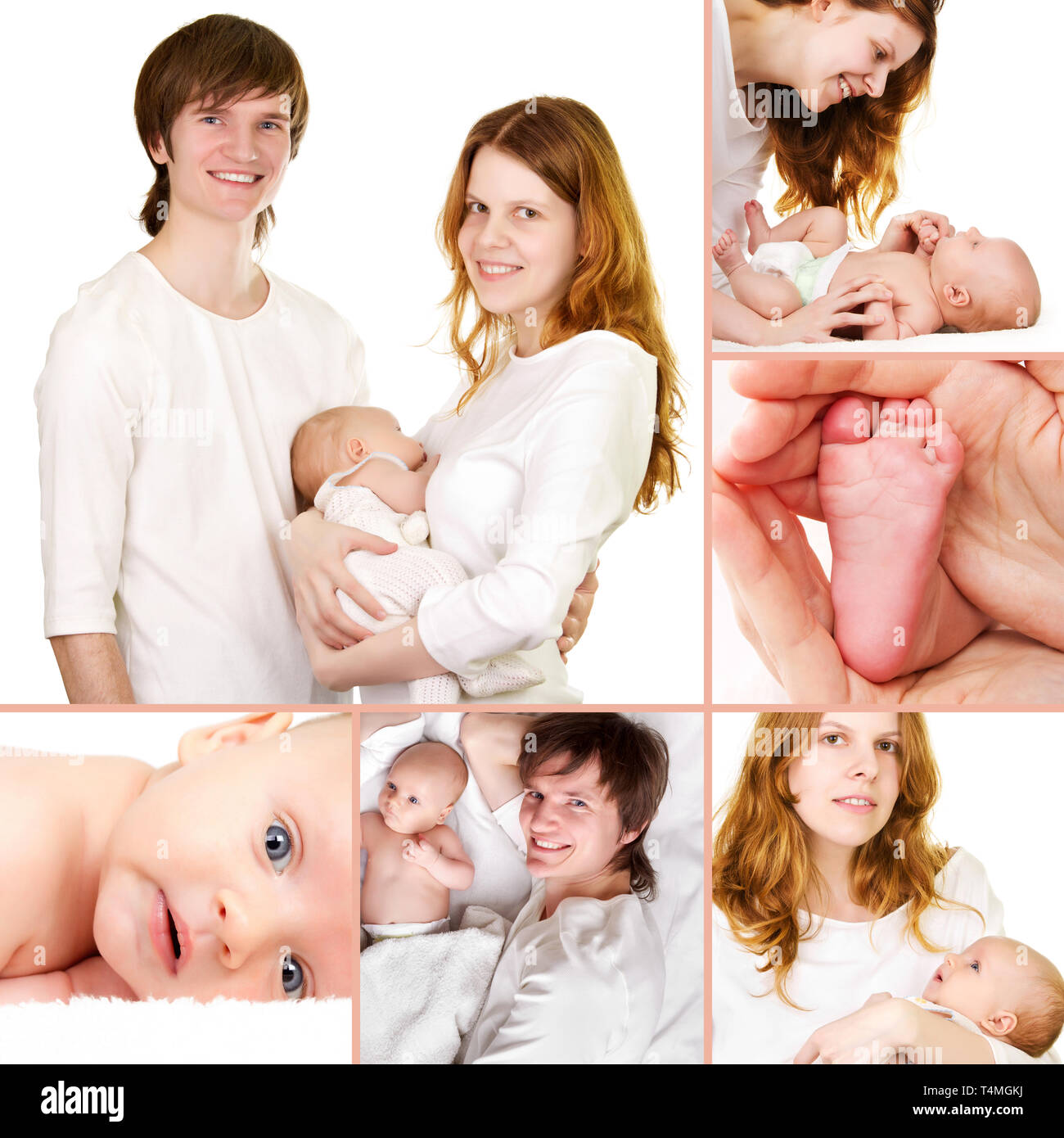 Bel collage genitori con un neonato Foto Stock