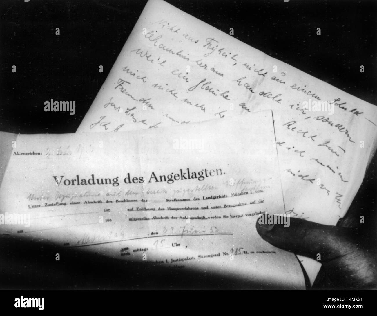 Nota di suicidio di Philipp Auerbach che è stato giudicato colpevole di frode nei primi 1950th e redento da bavarese del Landtag (governo federale) nel 1954. | Utilizzo di tutto il mondo Foto Stock
