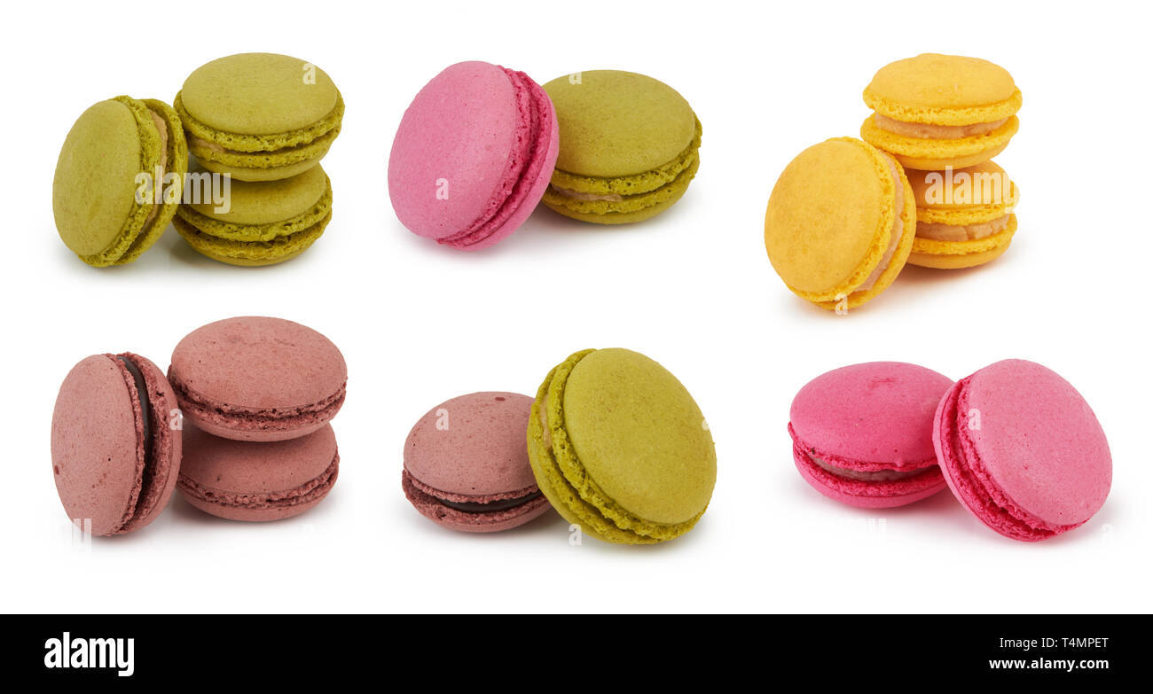 Francese macaron colorati isolati su sfondo bianco Foto Stock