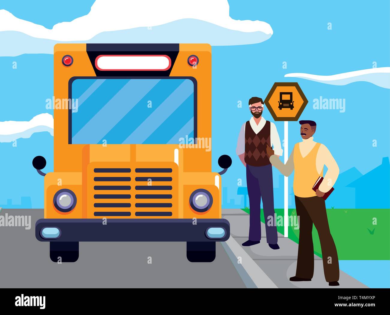 Gli insegnanti matura in fermata bus illustrazione vettoriale design Illustrazione Vettoriale