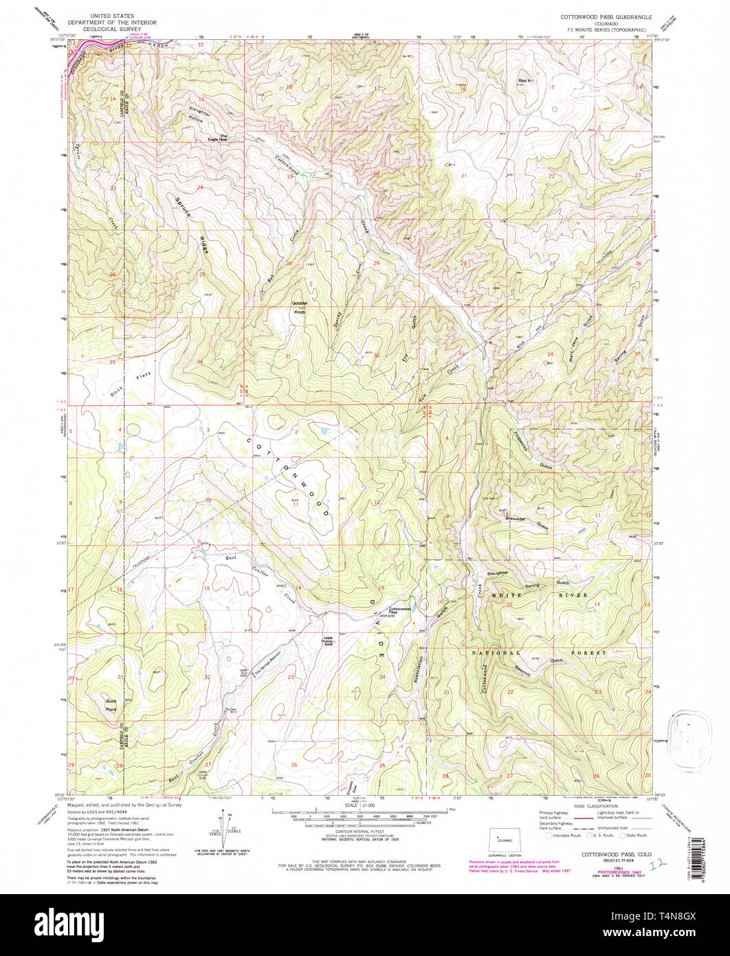 USGS TOPO Map Colorado CO pioppi neri americani passano 232653 1961 24000 Restauro Foto Stock