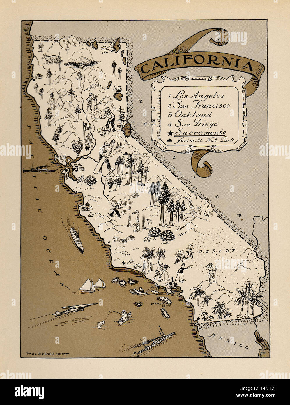 Mappa della California 1930 Foto Stock