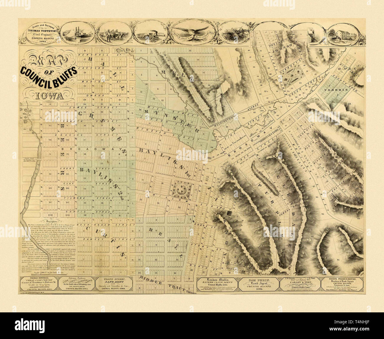 Mappa di Council Bluffs 1858 Foto Stock
