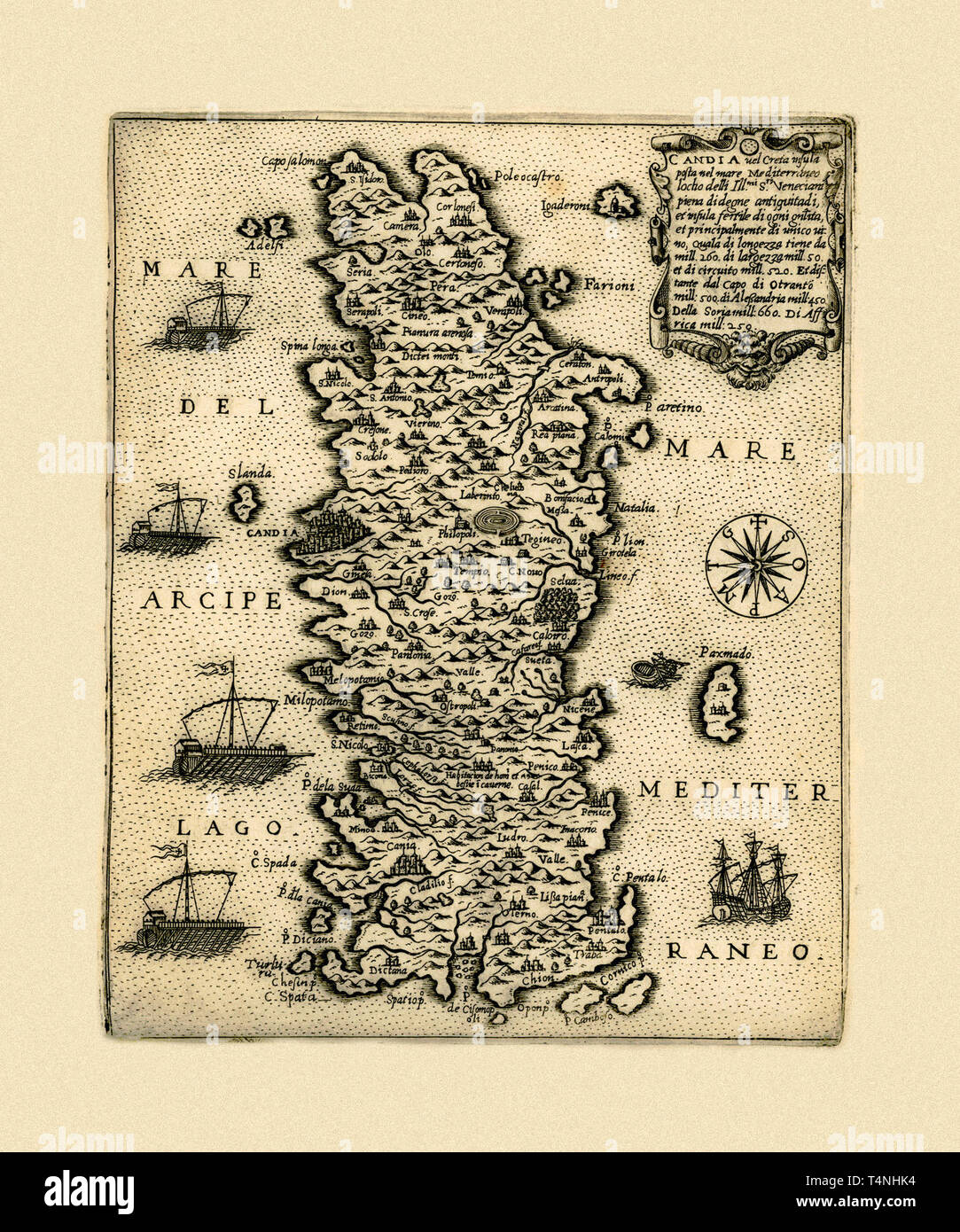 Mappa di Creta 1574 Foto Stock