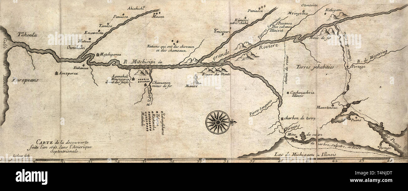 Mappa del fiume Mississippi 1673 Foto Stock