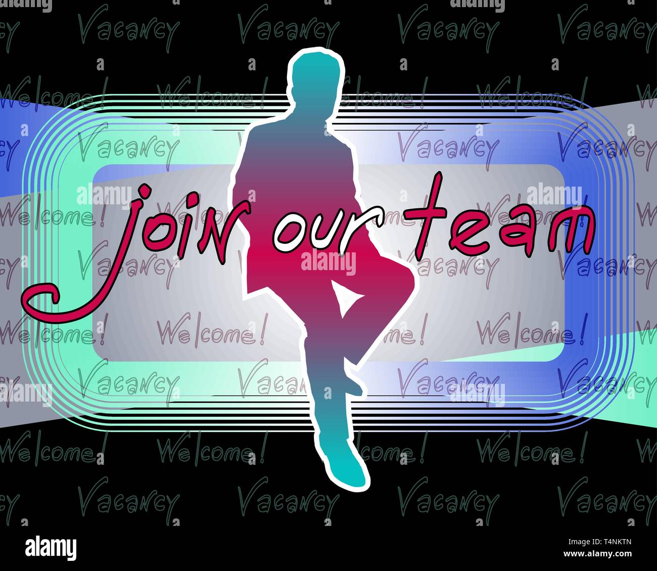 Illustrazione Vettoriale sulla ricerca di un dipendente in azienda. La silhouette di un uomo in un business suit e il testo entra a far parte del nostro team. Il modello è desig Illustrazione Vettoriale