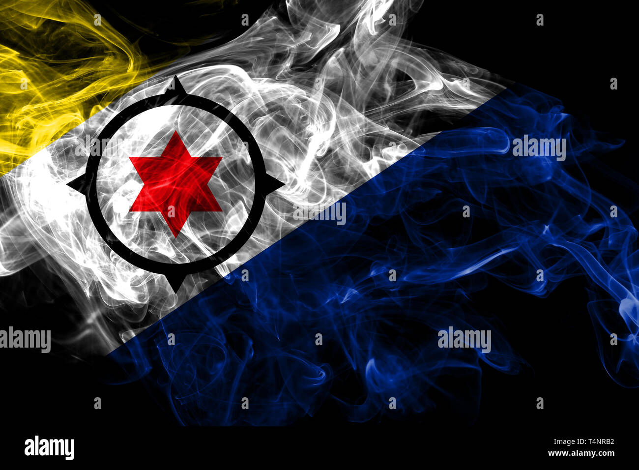 Bonaire bandiera di fumo, Paesi Bassi territorio dipendente bandiera Foto Stock