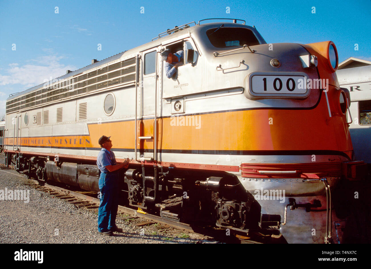 California, California meridionale, Pacifico, Santa Clarita River Valley, Fillmore & Western Railway, motore diesel costruito, costruito nel 1949, ferrovia storica a. Foto Stock