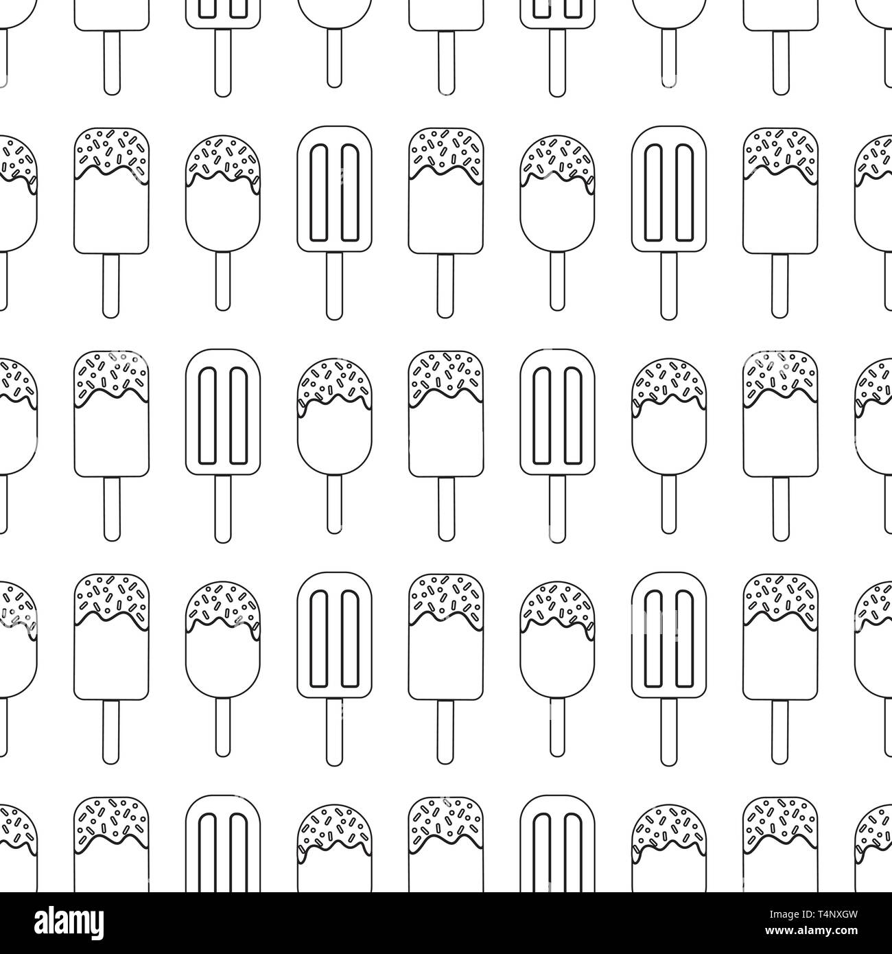 Ripetere vettore seamless pattern. contorno nero gelati su sfondo bianco. Bianco e nero estate disegno superficiale. Illustrazione Vettoriale