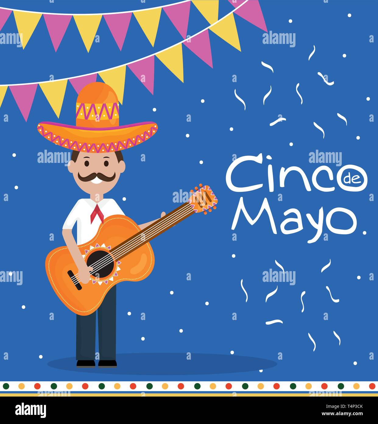 Cinco de Mayo celebrazione con uomo a suonare la chitarra illustrazione vettoriale design Illustrazione Vettoriale