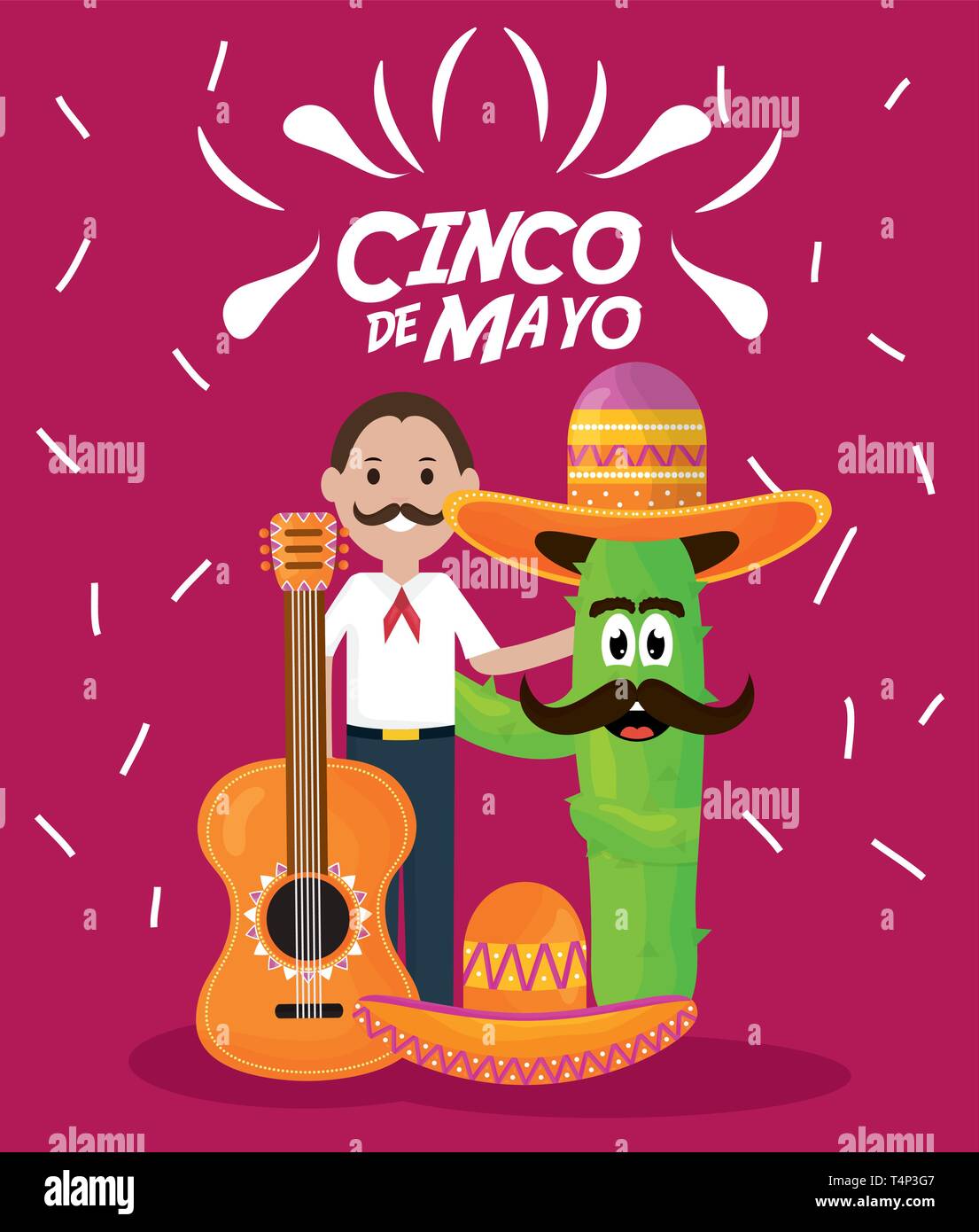 Cinco de Mayo celebrazione con l uomo e il carattere di cactus illustrazione vettoriale design Illustrazione Vettoriale