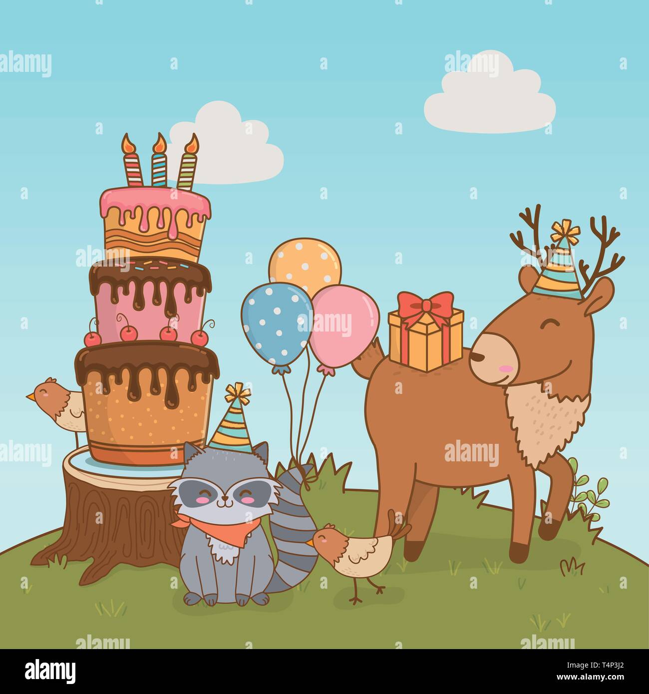 Biglietto Di Auguri Di Compleanno Con Simpatici Animali Del Bosco Illustrazione Vettoriale Design Immagine E Vettoriale Alamy