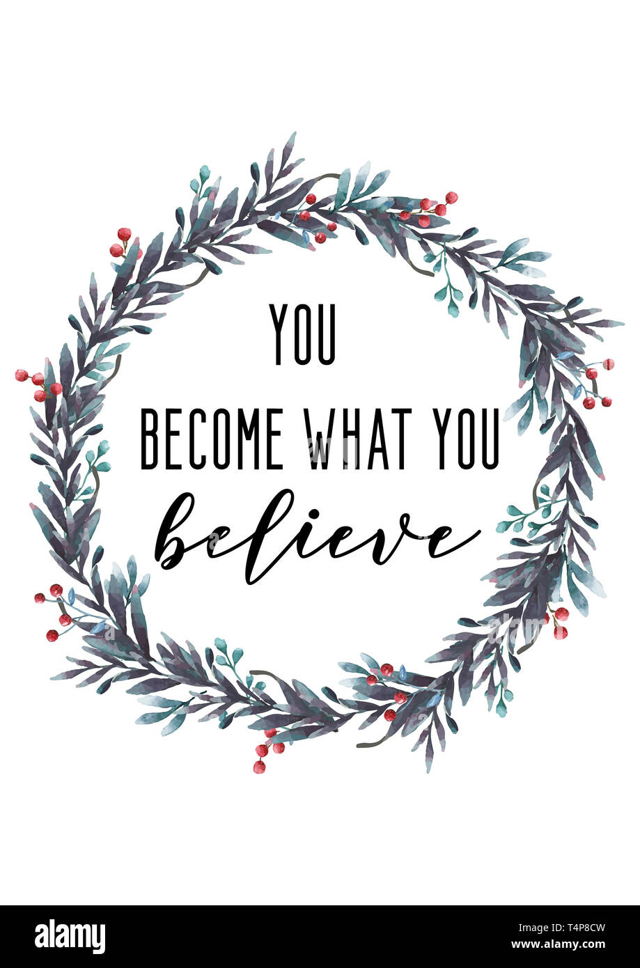 Si diventa ciò che si crede. Preventivo motivazionale lettering con corona dello sfondo. Foto Stock