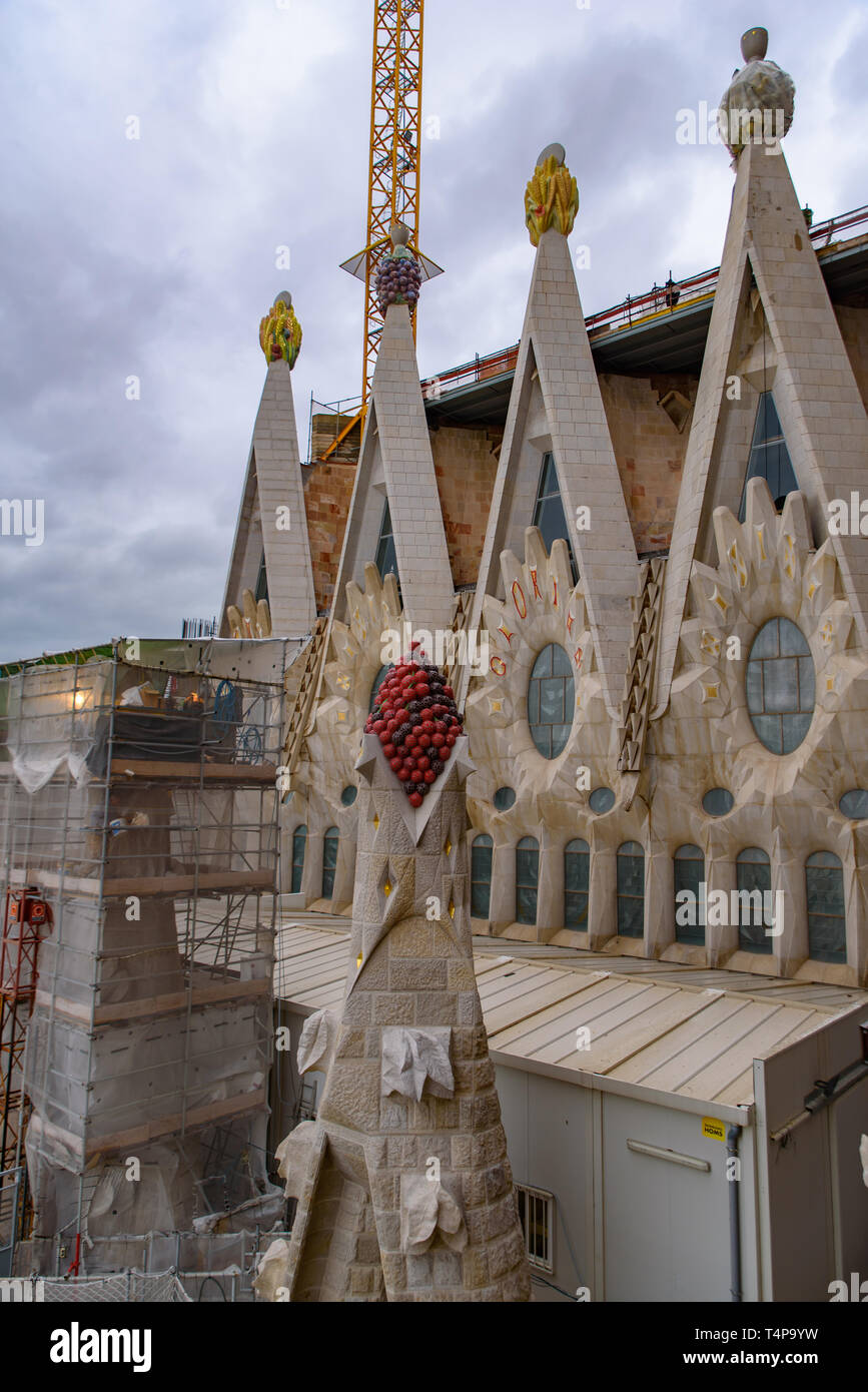 Opere di facciata della Natività della Sagrada Familia a Barcellona, Spagna Foto Stock