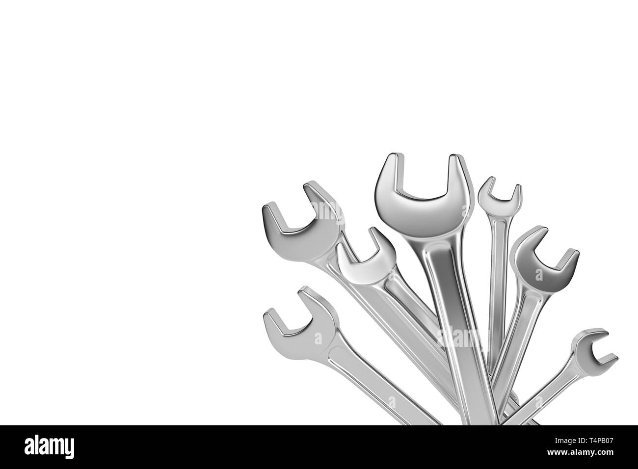 Molti wrenchs isolato su sfondo bianco. Il rendering 3D Foto Stock