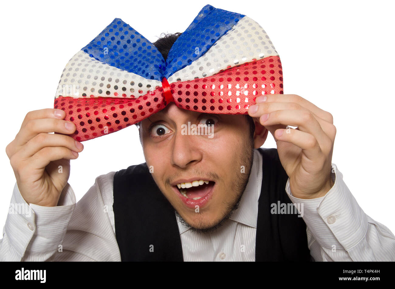 Funny Man gigante che indossa il filtro bow tie Foto Stock