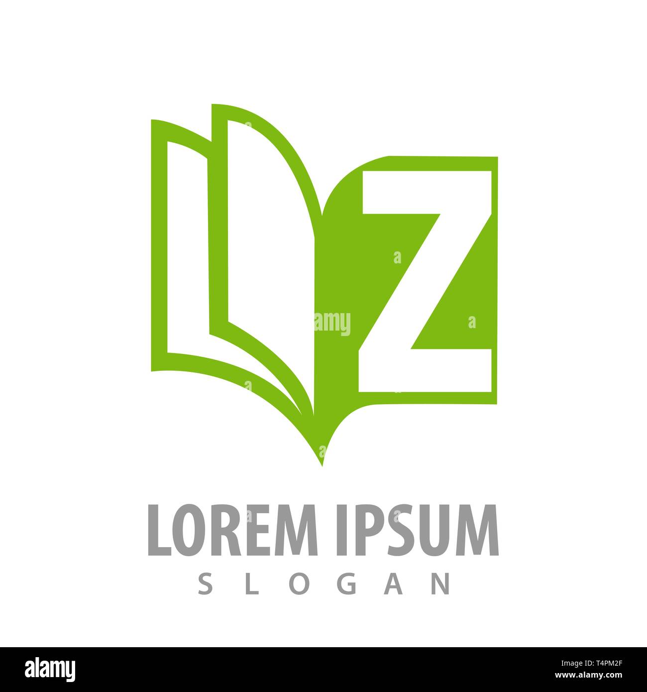 Il libro verde con la lettera Z logo concept design. Simbolo grafico elemento di modello Illustrazione Vettoriale