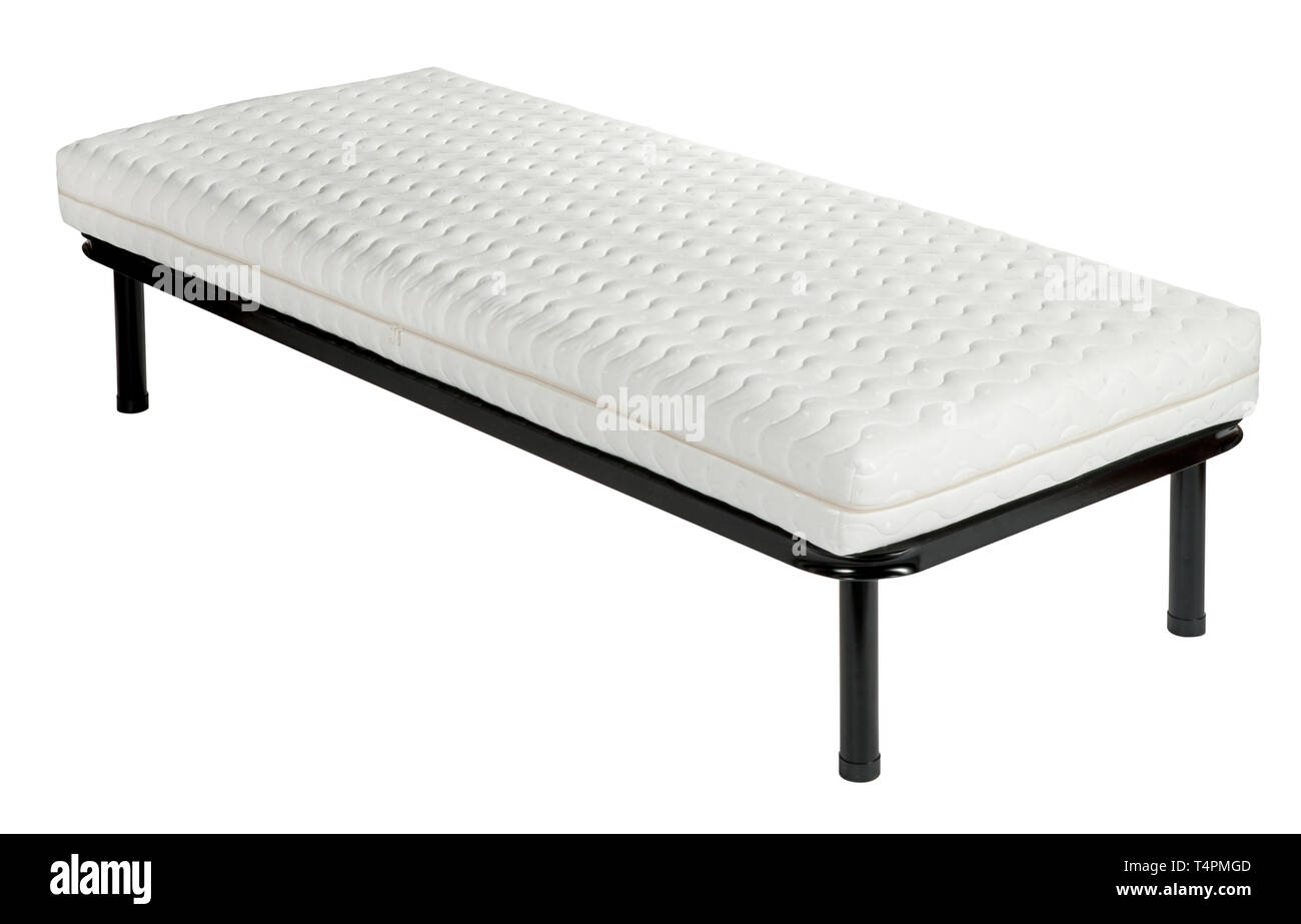 Ortopedica di divano-letto in stile set nero con telaio in metallo e materasso trapuntato isolato su bianco con spazio di copia Foto Stock