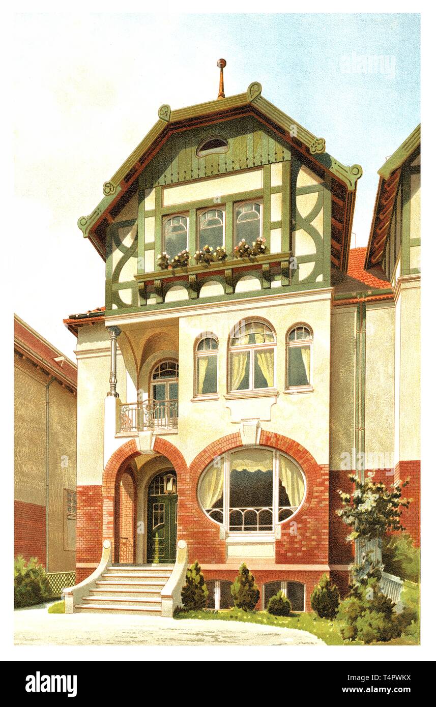 Casa residenziale a Essen, Germania - vintage illustrazioni incise. Da moderne abitazioni urbane, 1905 Foto Stock