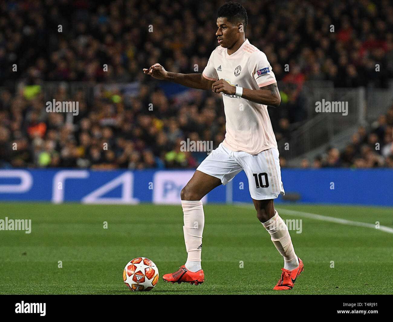 Barcellona, 16-04-2019. UEFA Champions League 2018/ 2019, 1/4. Barcelona-Manchester Regno.Marcus Rashford del Manchester United durante il gioco Barcelona-Manchester Regno Foto Stock