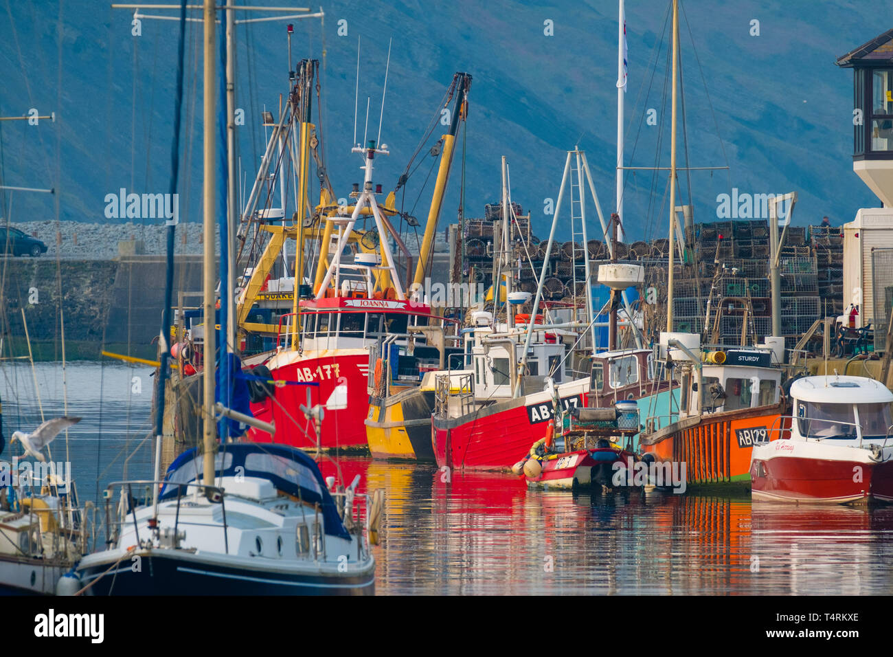 Aberystwyth Wales UK, Venerdì Santo, 19 aprile 2019 UK Meteo: Alba si rompe sul porto e marina in Aberystwyth sulla West Wales coast all'inizio di quello che promette di essere un glorioso Venerdì Santo, come il paese attende le lunghe vacanze di Pasqua. Temperature in Aberystwyth sono attesi a picco in bassa 70's Fahrenheit oggi, rendendola più calda di molti luoghi in Europa continentale Credito Foto : Keith Morris / Alamy Live News Foto Stock