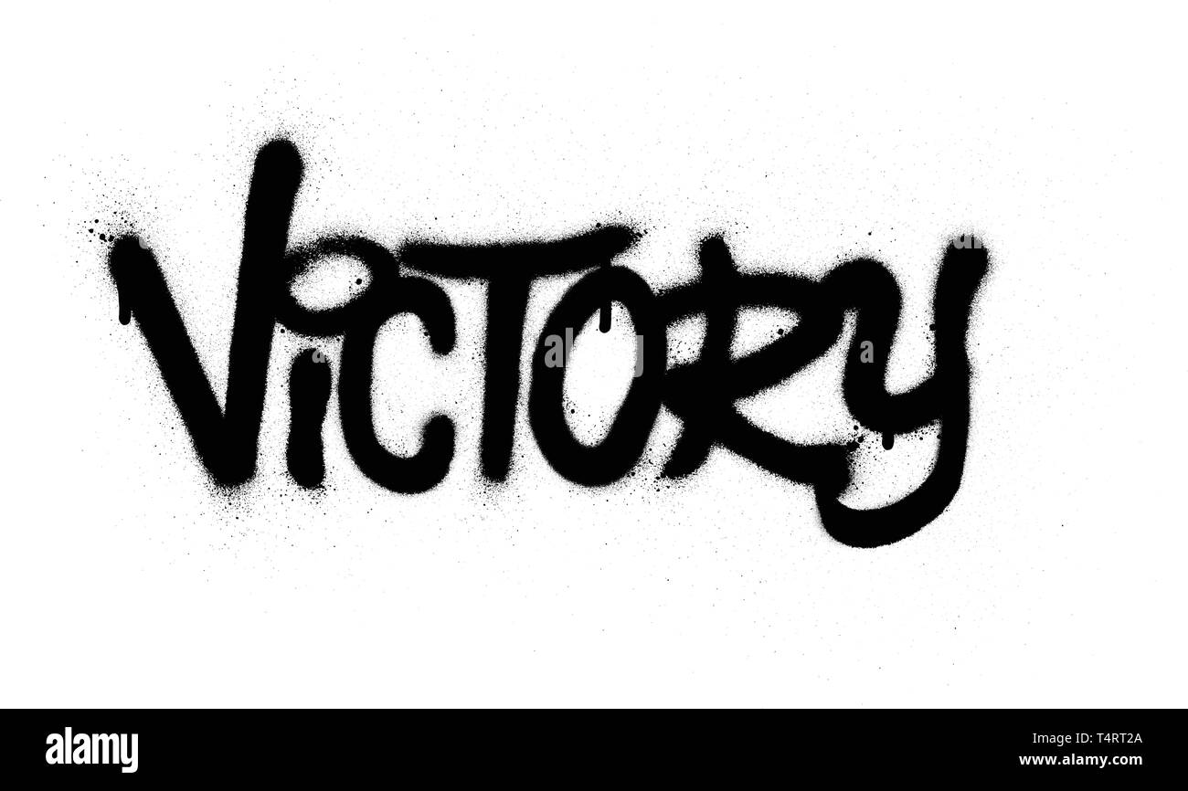 Graffiti vittoria parola spruzzato in nero su bianco Illustrazione Vettoriale