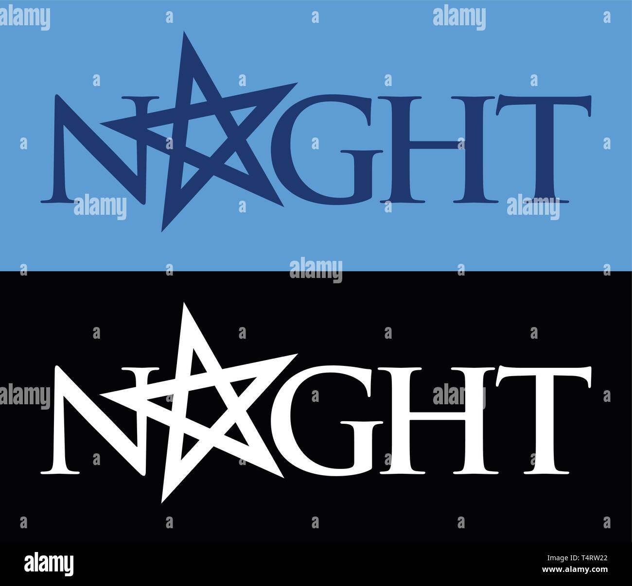 Notte, simbolo del vettore di espressione con pentacolo. Logo con umore del gotico, la notte e il buio. Illustrazione Vettoriale