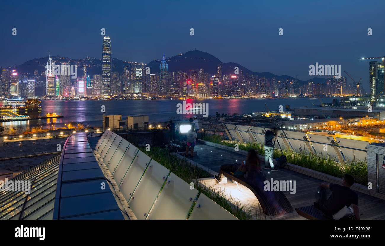 Hong Kong skyline della città da West Kowloon distretto culturale, Hong Kong, Cina. Foto Stock