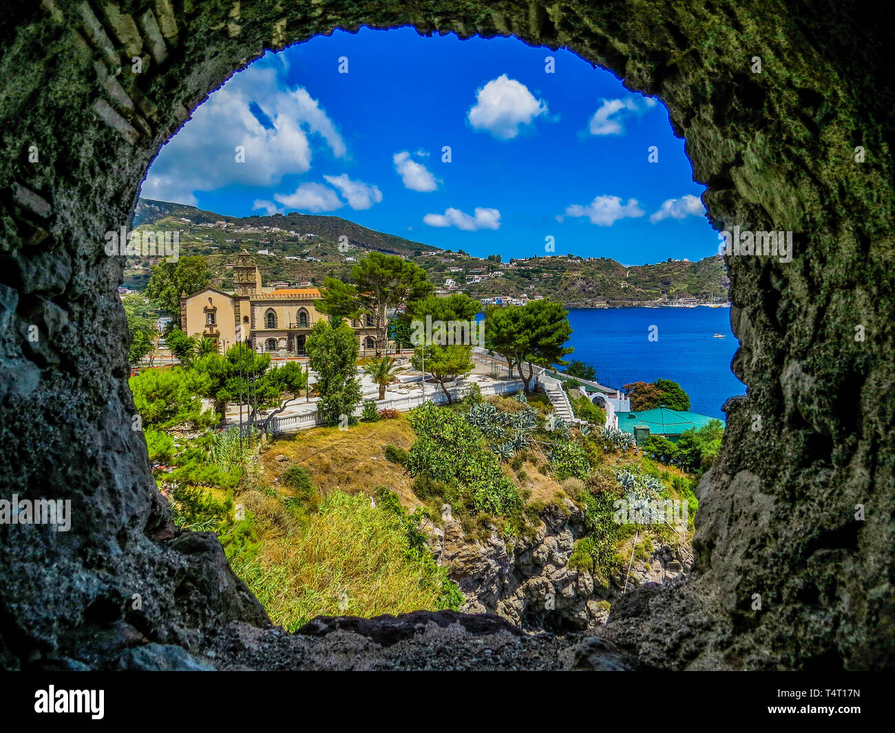 Vista di Lipari, Isole Eolie, Italia Foto Stock
