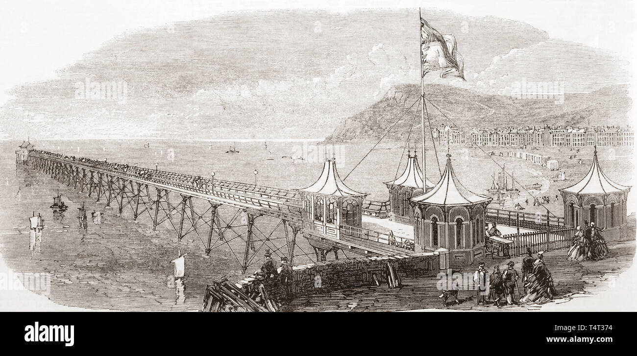 Il nuovo Royal molo Aberystwith, Ceredigion, Galles, inaugurato nel 1865. Dal Illustrated London News, pubblicato 1865. Foto Stock