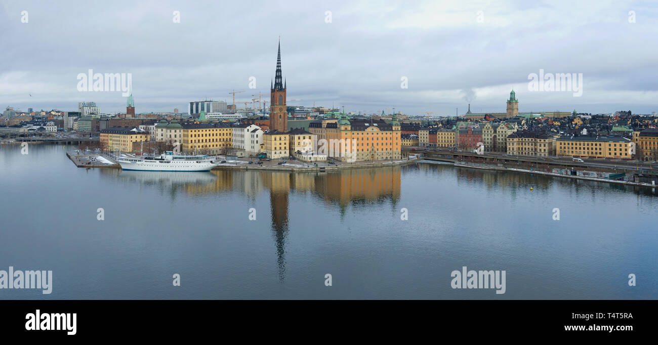 Stoccolma, Svezia - MARZO 09, 2019: Panorama della parte centrale di Stoccolma nel torbido marzo pomeriggio Foto Stock