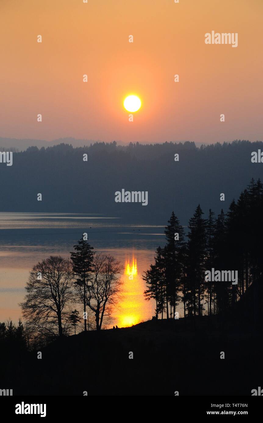 Tramonto al fiume Lech, Schongau, Baviera, Germania, Europa Foto Stock